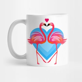 Inlove Flamingo Birds on Blue Heart Mug